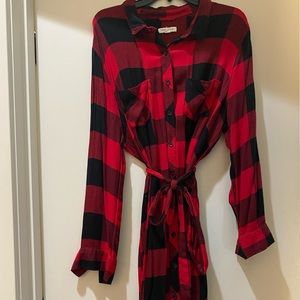Super soft XL red & black plaid button-up tunic dress